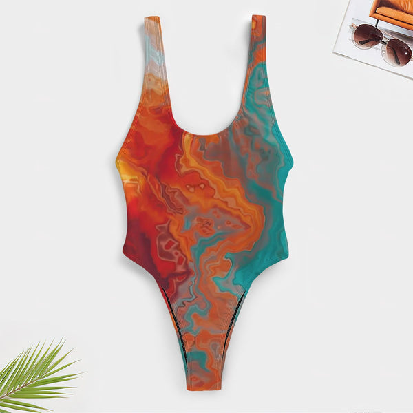 Liquid Marble High-Cut One Piece Swimsuit Women