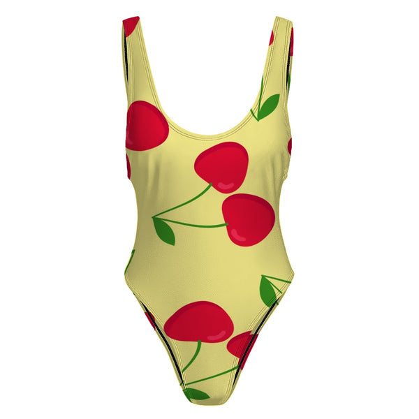 Lemon and Cherry High-Cut One Piece Swimsuit