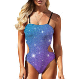 Purple Skylight effect Cut Out One Piece Swimsuit Women