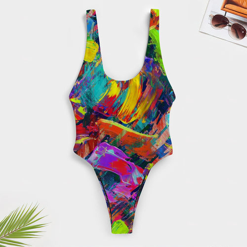 Colourful paint High-Cut One Piece Swimsuit Women