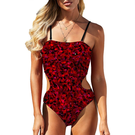 Black Rose Cut Out One Piece Swimsuit Women