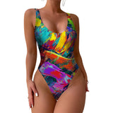 Colourful paint High-Cut One Piece Swimsuit Women