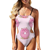 Cute Pink Doghnut Cut Out One Piece Swimsuit Women