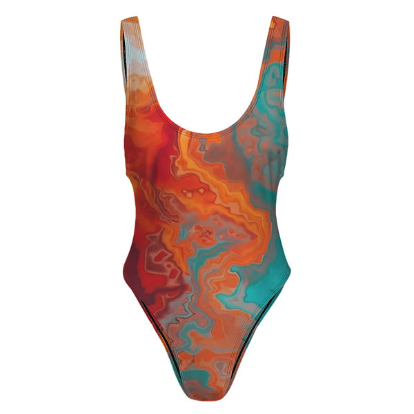 Liquid Marble High-Cut One Piece Swimsuit Women