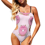 Cute Pink Doghnut Cut Out One Piece Swimsuit Women