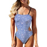 Blue glitter effect Cut Out One Piece Swimsuit Women